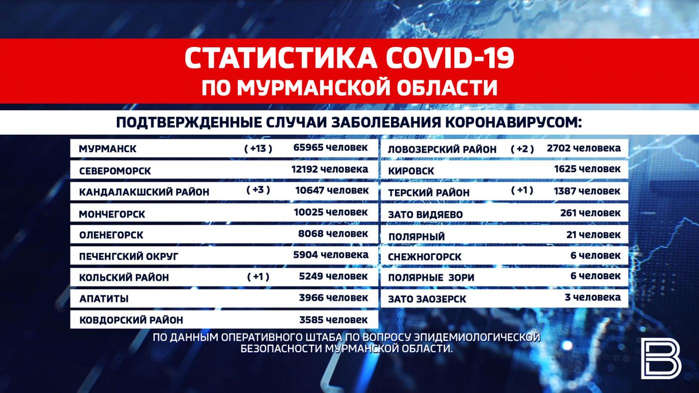 В Мурманске за 24 часа зарегистрировали 13 случаев ковида