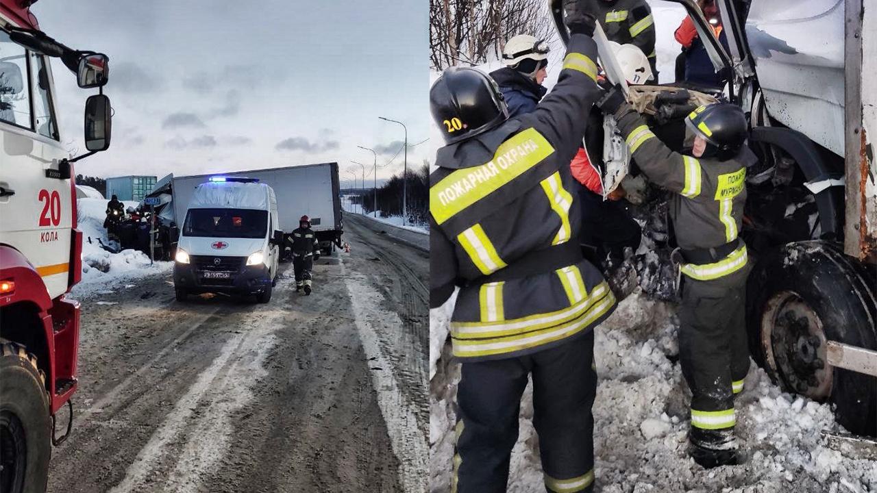 Одного из пострадавших в ДТП с грузовиками в Мурманской области госпитализировали