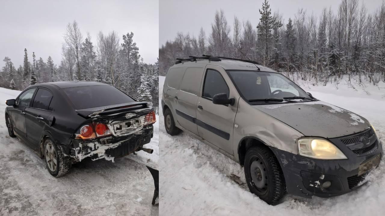 "Лада Ларгус" и "Хонда Сивик" не поделили дорогу в районе Оленегорска