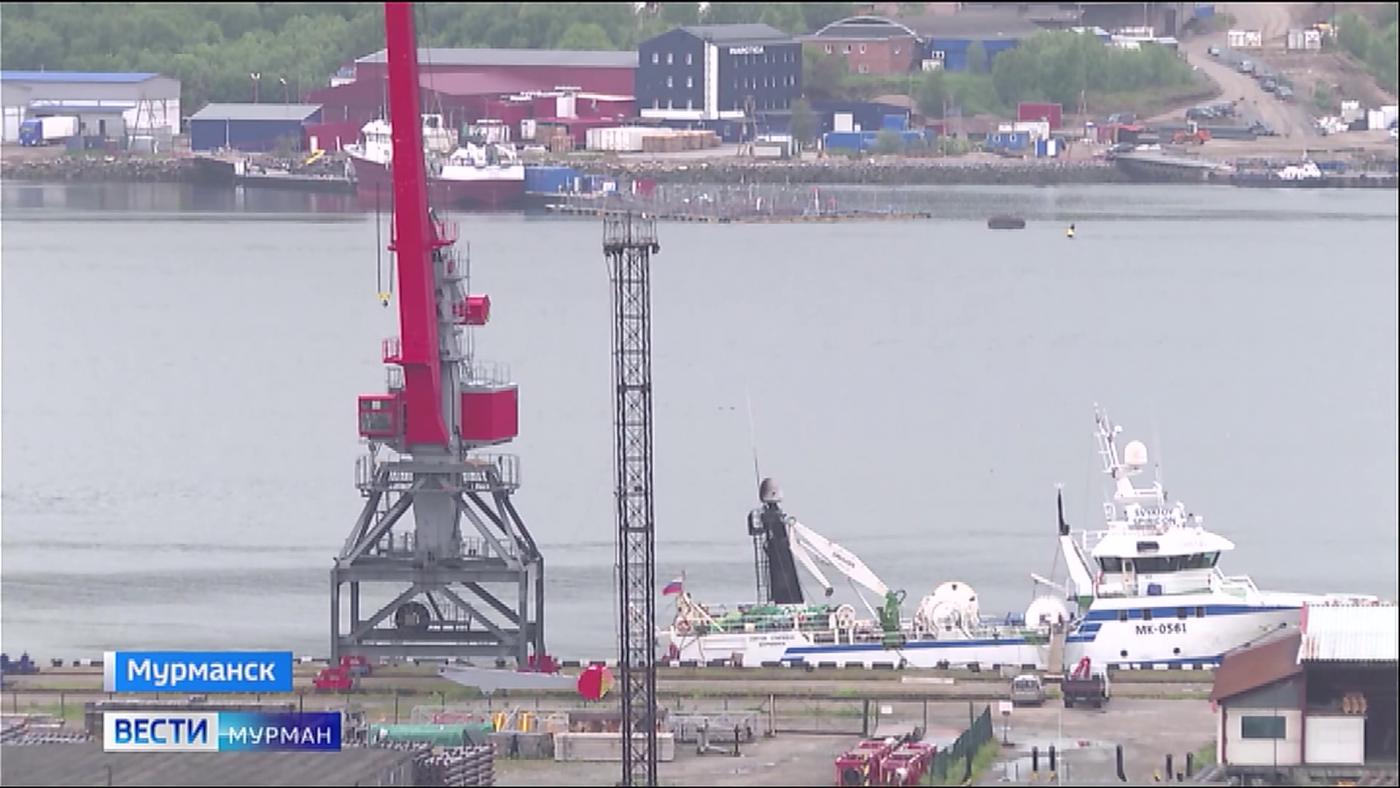 Новый перегрузочный кран установили в Мурманском морском рыбном порту